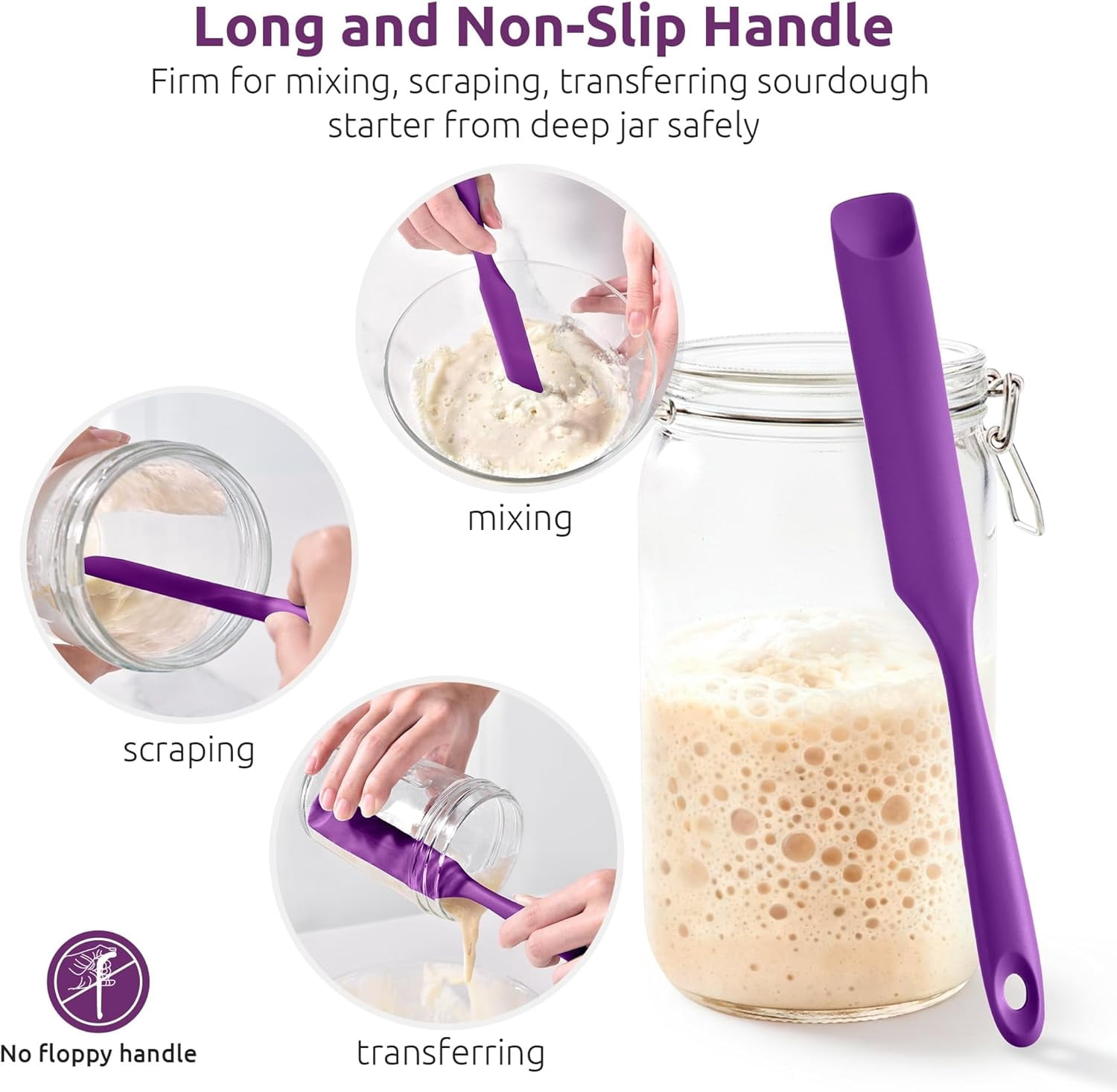 2 Piece Skinny Silicone Jar Spatula Kitchen Tweezer Set 600F Heat Resistant 10 Inch Round Tip Purple