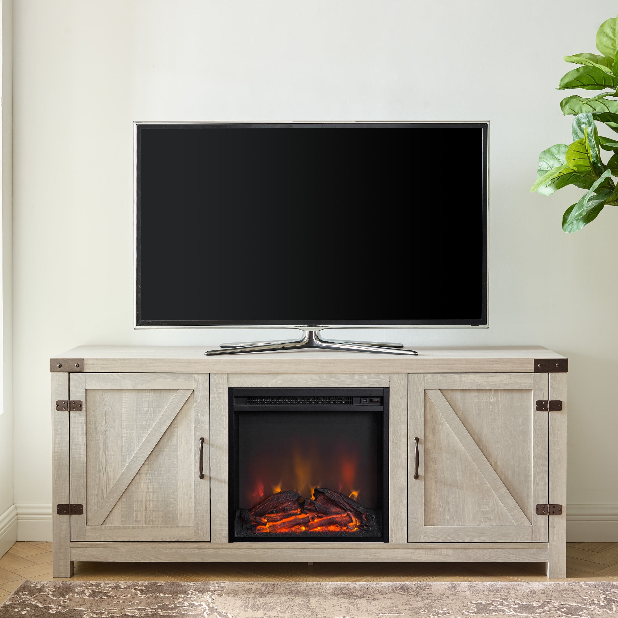 Woven Paths Modern Farmhouse Fireplace TV Stand for TVs up to 65", Stone Grey
