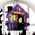 thumbnail image 4 of Halloween Tree Decoration, Classic Halloween Door Hanging with Ghost Skull and Pumpkin | Wooden vehicle shaped house, wooden decoration for front door, 4 of 5