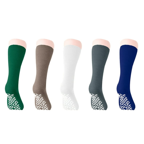 Personal Touch Top of the Line Mid-Calf Hospital Slipper Socks, Great for adults and Designed for medical hospital patients, (5 Pairs Men's Colors)