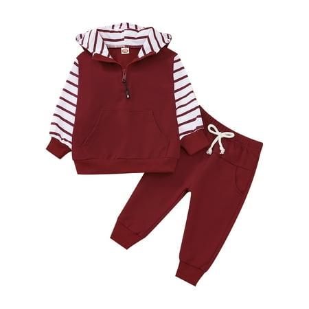 

Cotton Autumn Striped Hooded Long Sleeve Pants Set Outfits Sweatshirt Clothes