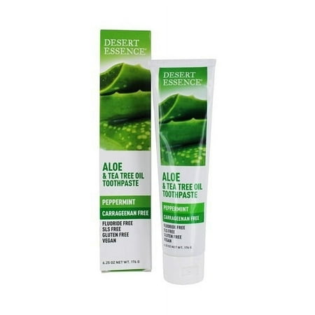 Desert Essence Aloe and Tea Tree Oil Carrageenan Free Toothpaste Peppermint, 6.25 Oz, 6 Pack