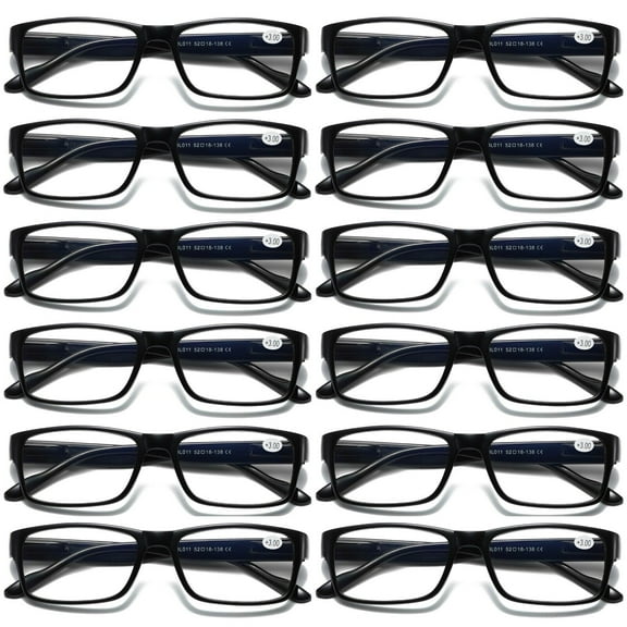 12 Pairs Mens Unisex Blue Light Blocking Reading Glasses Black Spring Hinge Readers  0.75