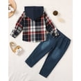thumbnail image 4 of ZOEREA Toddler Baby Boys Clothes Outfits Kids Hoodie Flannel Shirts Set Plaid Hooded Tops +Jeans Pants Fall Winter 2-6T, 4 of 7