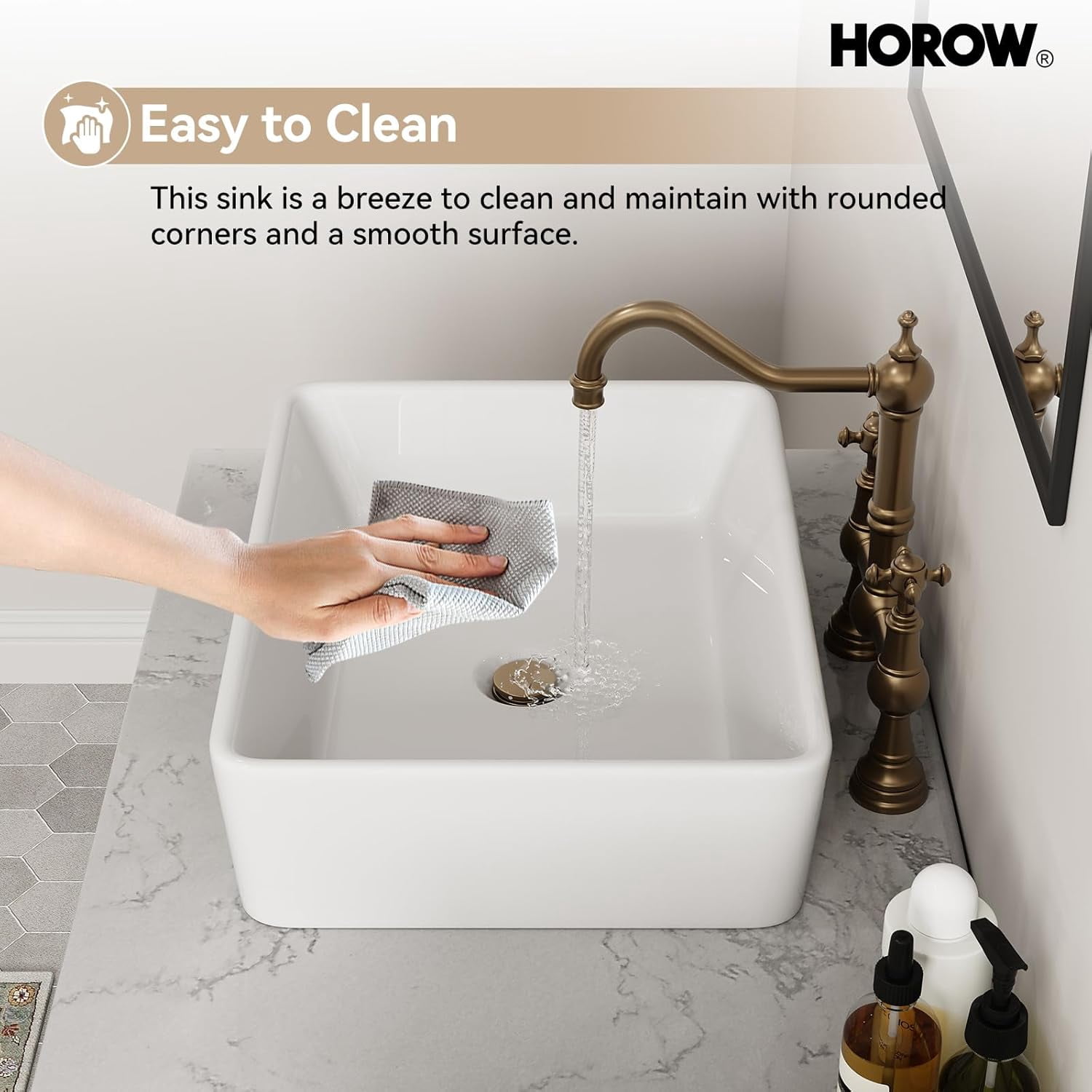 HOROW Rectangular Vessel Sink, 19'' X 15'' White Bathroom Sinks Above Counter Rectangle Ceramic