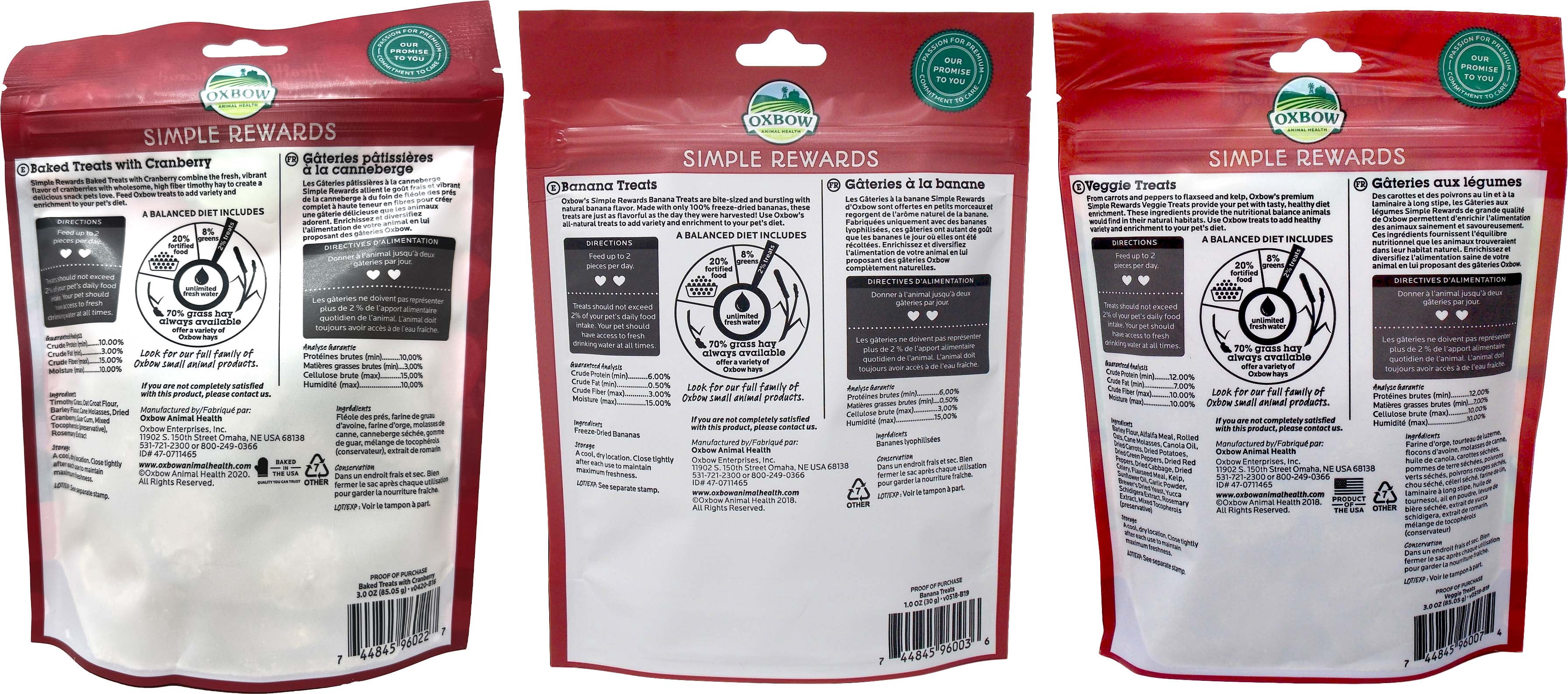 Simple Rewards Small Animal Treats Variety 3-Pack | Baked Cranberry, Freeze Dried Banana & Baked Veggie | 1-2 oz | MerlinsMart Zine