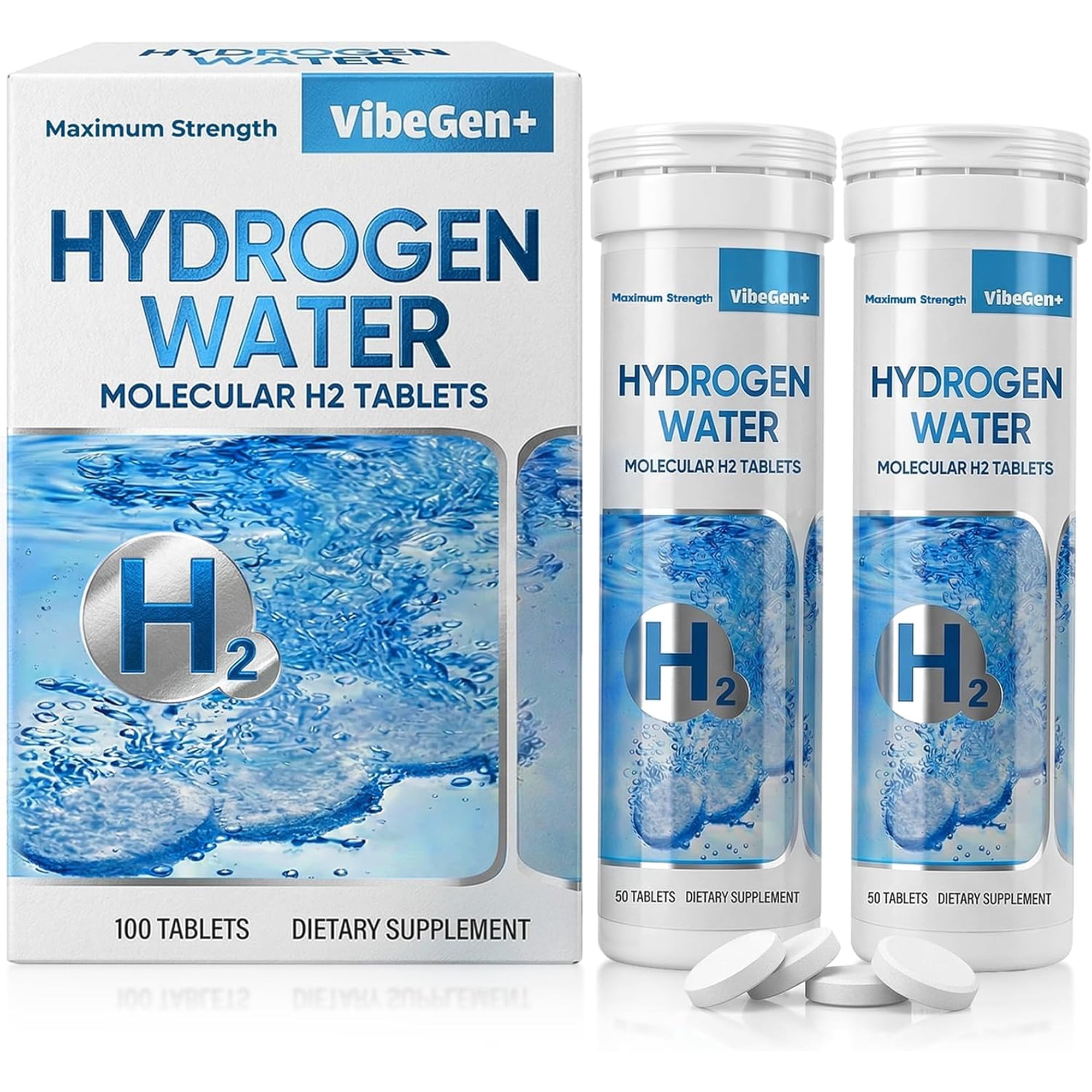 Hydrogen Water Tablets, Molecular H2 Effervescent Tablets for Daily Hydration, 100-Count (2 Packs of 50)
