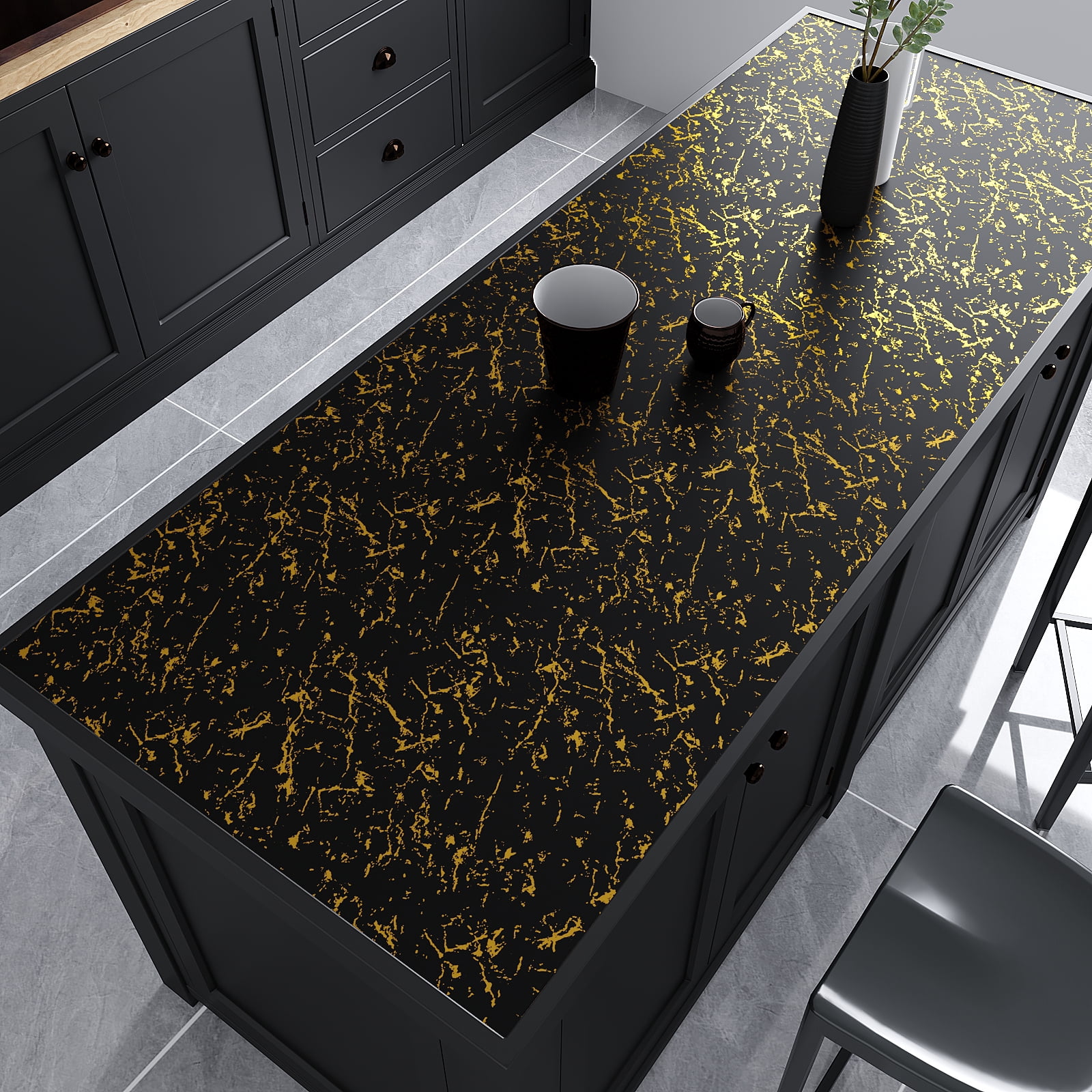 VEELIKE Black Gold Marble Contact Paper for Countertops Waterproof Marble Wallpaper Peel and Stick Countertops for Kitchen Bathroom 15.7''x118'' Black Counter Top Covers Laminate Sheet for Table Wall