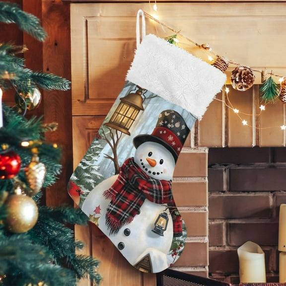 Ryvnso Christmas Stockings Cardinal on Snowman 17.7" Large Stocking Decoration 1 Pack