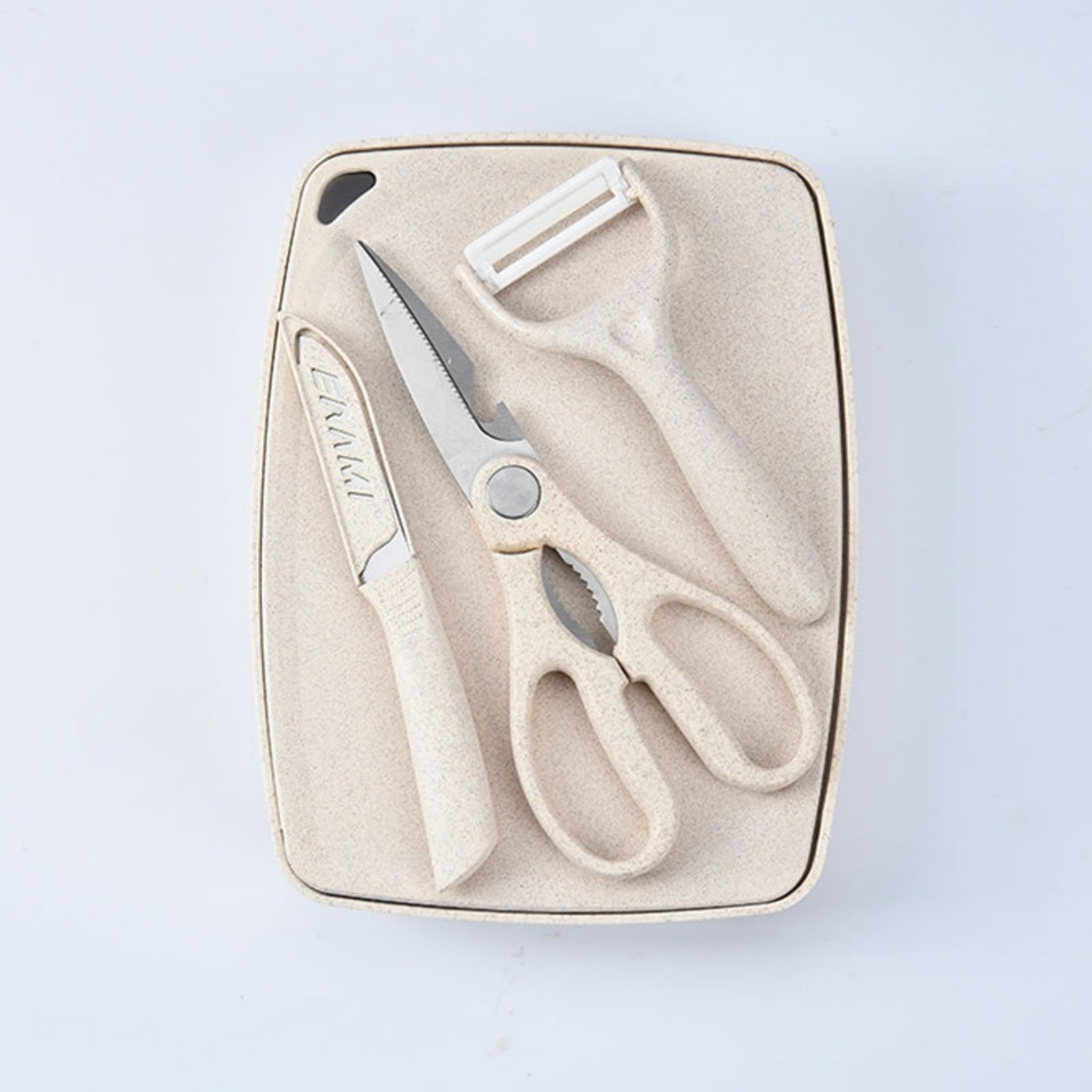 5-in-1 Cutting Board, Knife, Peeler, Scissors and Tray Set/Travel, Camping/Outdoor, Dorms  Small Cutting Boards  Dishwasher Safe