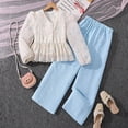 thumbnail image 4 of JUMEYU Outfits Girls Girl Clothes 2 Piece Colorblock Clothing Set Long Sleeve Tops Wide Leg Pants Sweatsuit Fall Girl Outfits Size 8-9 (Sky Blue,8-9 Years), 4 of 6