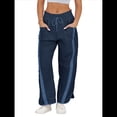 thumbnail image 1 of Pantalones Deportivos Holgados de Pierna para Mujer, Informales, con Cordón Ajustable y Cintura Elástica, en Colores Contrastantes, Estilo Y2K. Azul Oscuro XXL, 1 of 8