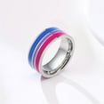 thumbnail image 2 of PAURO Unisex Stainless Steel Rainbow Striped Pride LGBT Individual trends Ring Bisexual Size 7, 2 of 4