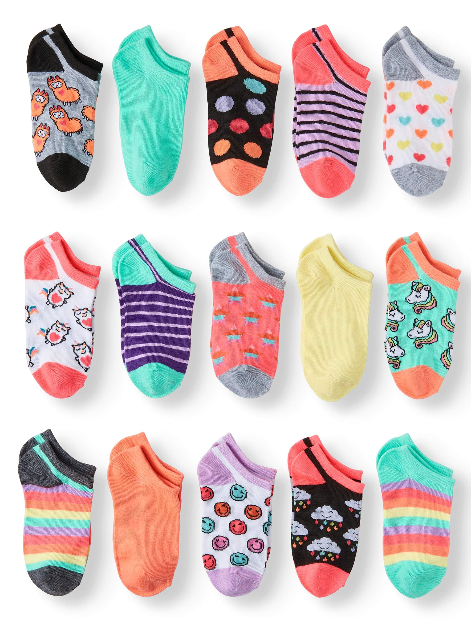 Wonder Nation Girls Socks, 15-Pack, Sizes S-L