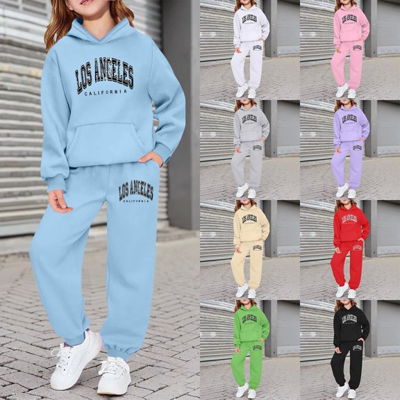 Shadoumai Girl Sets Size 8 Cute Print Long Sleeve Trendy Sweatshirt Pullover Tops Joggers Pants Kids Fall Outfits Sweat Suit