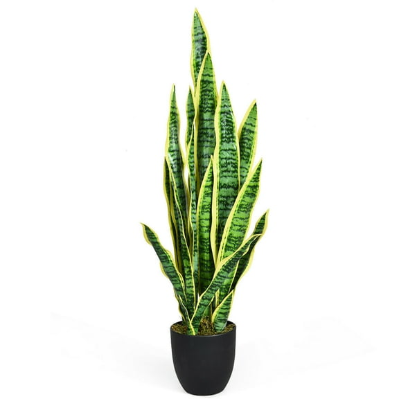 Gymax Artificial Snake Plant 35.5" Fake Sansevieria Indoor-Outdoor Decoration Yellow