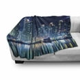 thumbnail image 2 of Night Ocean Soft Flannel Fleece Throw Blanket, Photo of Business Skyline of Urban Area Architecture, Cozy Plush for Indoor and Outdoor Use, 50" x 60", Dark Petrol Blue Beige, by Ambesonne, 2 of 5