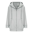 thumbnail image 5 of Cotton Plain Hoodie Jackets for Women Full Zip Casual Loose Spring Fall Winter Sweatshirt Lightweight Sports Coat (XX-Large, Gray), 5 of 6