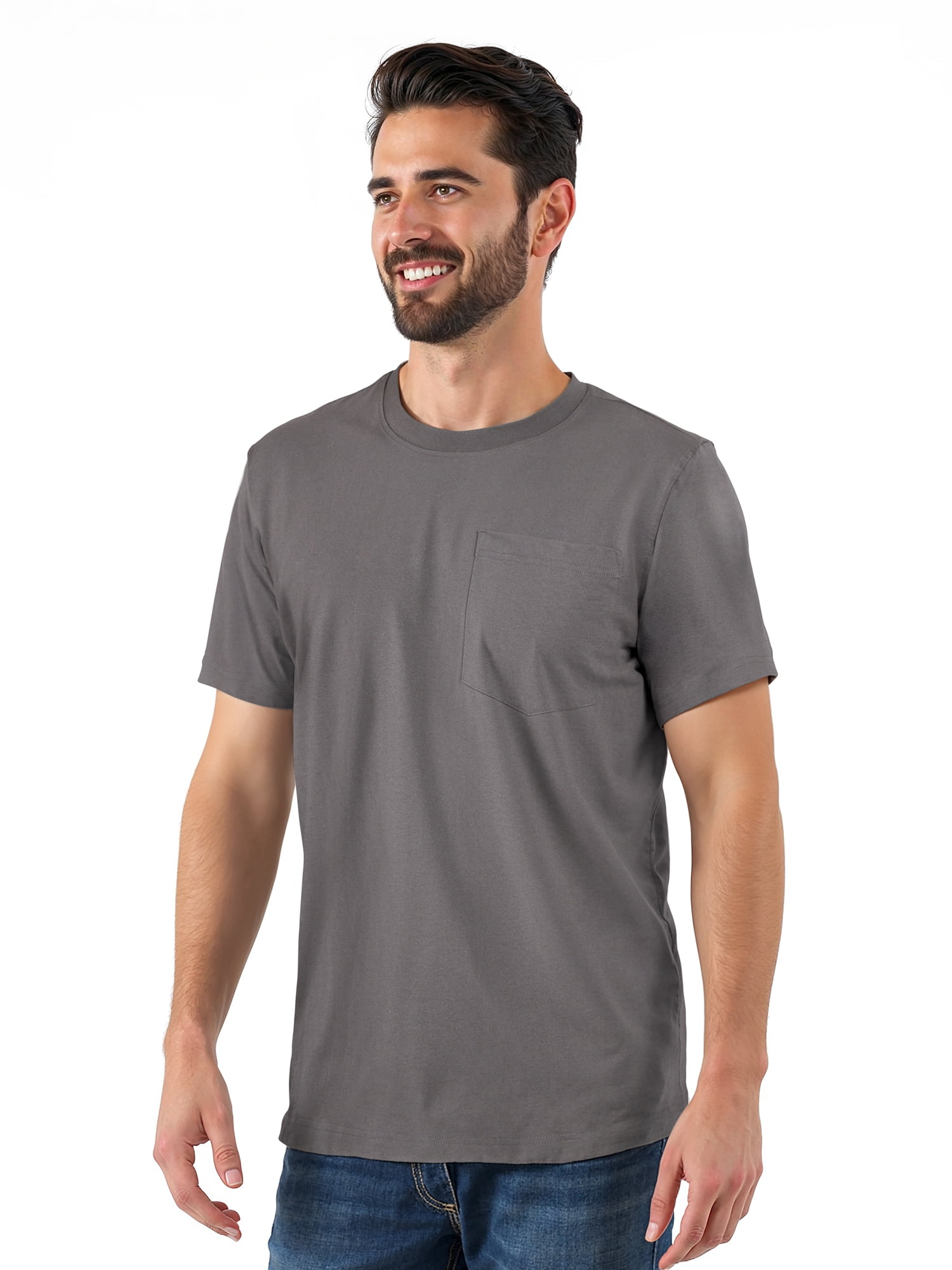 Brahma Men's Pocket T-Shirts Moisture-Wicking Short Sleeve Work Shirt, Black/Grey, 2-Pack