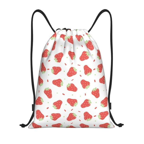 Fotbe Hand Drawn Strawberry Bolsa Mochila con Cordón Estampada, Bolsa de Gimnasio Deportiva, Bolsa Cinch, Bolsa con Cordón para Hombres y Mujeres-Small