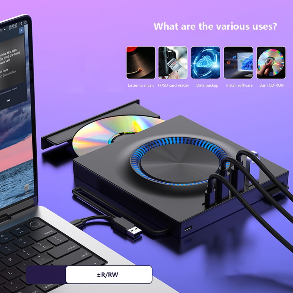 MultiFunctional External Dvds Drive Featuring USB3.0 Type C Port Builts In Cable