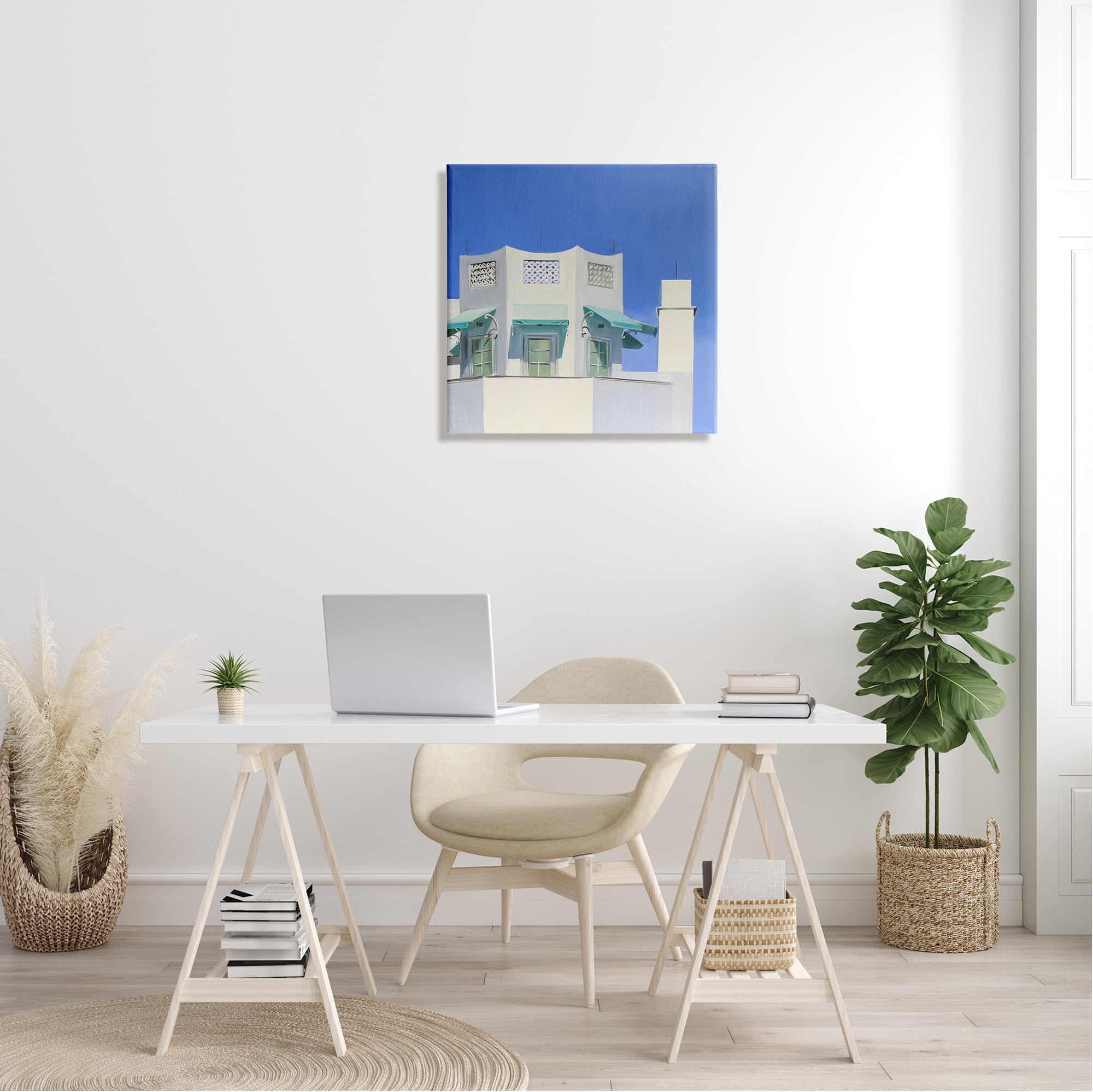 Stupell Industries City Architecture on Blue Travel & Places Painting Gallery Wrapped Canvas Art Print Wall Art, 24 x 24