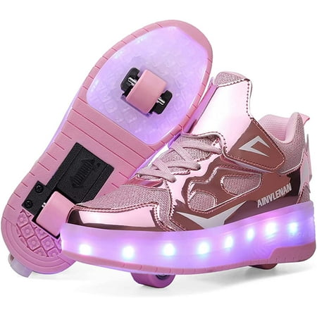 

BORKE Kids LED USB Charging Roller Skate Shoes with Wheel Shoes Light up Roller Shoes Rechargeable Roller Sneakers for Girls Boys Children