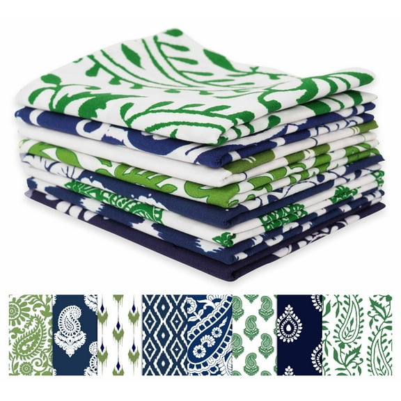 Soimoi 8 Pc Fat Quarter Bundle -Asian Block/ Paisley PrintPrint 18"x 22"DIY Patchwork-100% CottonPre-Cut Quilting Fabric (Blue & Green)