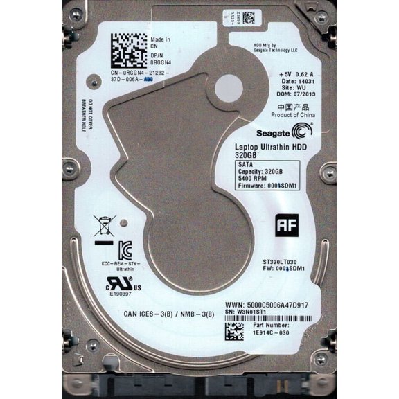 ST320LT030 P/N: 1E914C-030 F/W: 0001SDM1 WU W3N Seagate 320GB