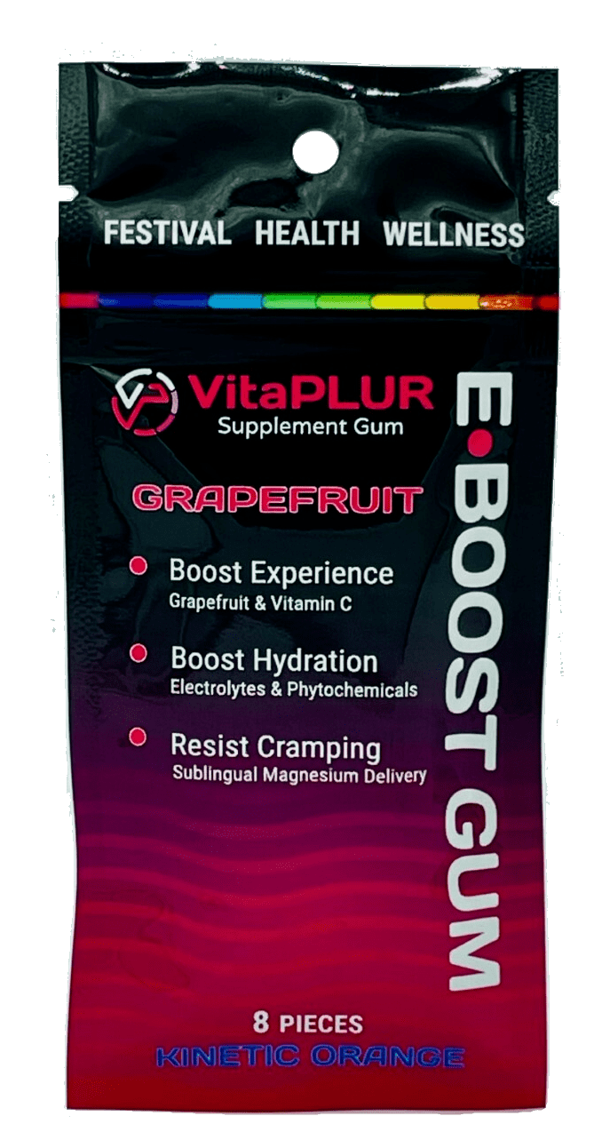 VitaPLUR E-BOOST Magnesium & Grapefruit Supplement Gum with C Vitamins, Kinetic Orange Flavor, 8 Pieces