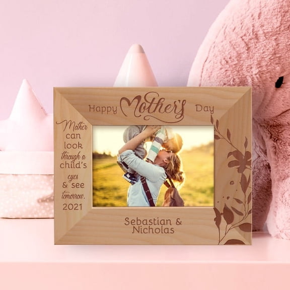 Mother Can Look Through A Child's Eyes & See Tomorrow Personalized Wooden Frame-5" x 3 1/2" Brown Horizontal