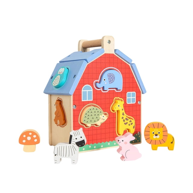 Casa clasificadora de formas, bloques de madera, interactiva, clasificación de formas de animales para niños, juguete de emparejamiento para niños de