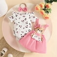 thumbnail image 6 of mgoYE Baby Girls Clothes 3 Months Newborn Baby Girl Clothes Summer Outfit Short Sleeve Ribbed Romper Floral Suspender Overalls Shorts Set(Pink,12-18 Months), 6 of 9