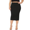 thumbnail image 1 of Faldas de lápiz para mujeres de tallas grandes GRACE & GRANDEUR, con cintura alta elástica, textura de negocios casual, por debajo de la rodilla, falda ajustada 2X negra, 1 of 1