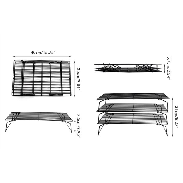 Support de Refroidissement Empilable à 3 Niveaux Antiadhésif Support de Gâteau Grille de Rôtissage Outil de Cuisine