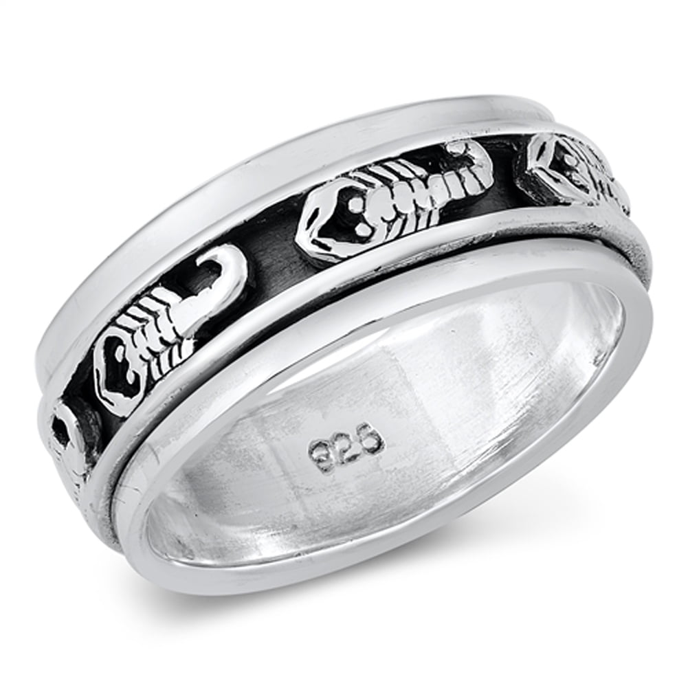 Men's Silver Scorpion King Stainless Steel Ring Black CZ Cubic Zirconia Scorpio 