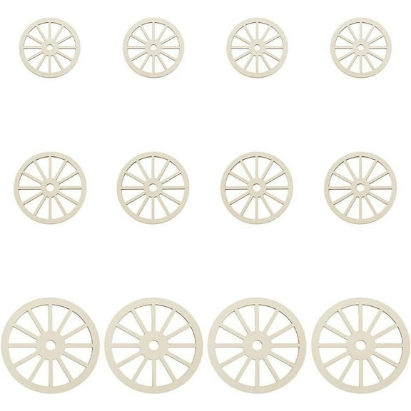 12pcs 3 Sizes Unfinished Wood Wheel Blank Wood Slices Train Car Wheel Wooden Pieces Unfinished Blank Slices Natural Wooden Cutout for DIY Project Painting Drawing Home Party Decoration Craft