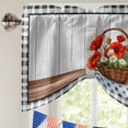 thumbnail image 5 of Independence Day Flower Tie Up Valances Curtain, Adjustable Kitchen Red Blue Stripe Star Bow Tie Daisy Black Plaid Wood Valances for Windows Rod Pocket Short Curtains Set for Bedroom/Bathroom 54"x18", 5 of 9