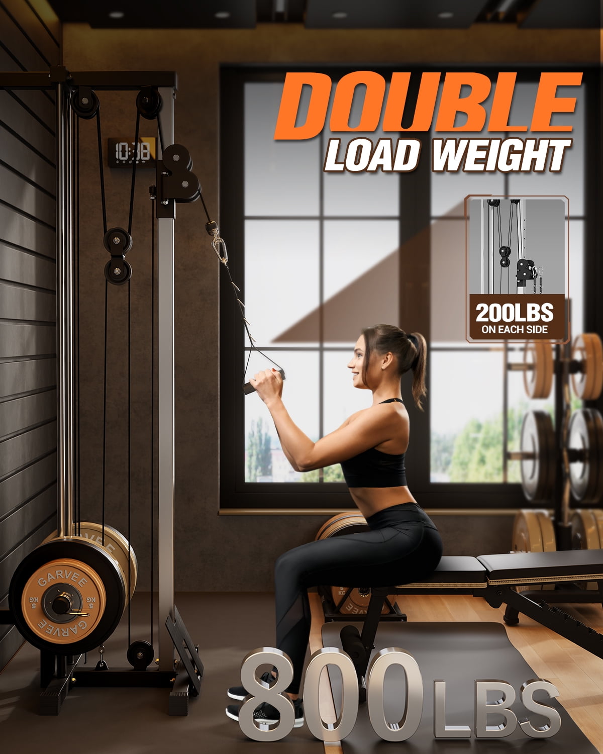 COZONY Wall Mount Cable Machine, LAT Pulldown & Cable Crossover with 19-Position Dual Pulley System for Home Gym,Black