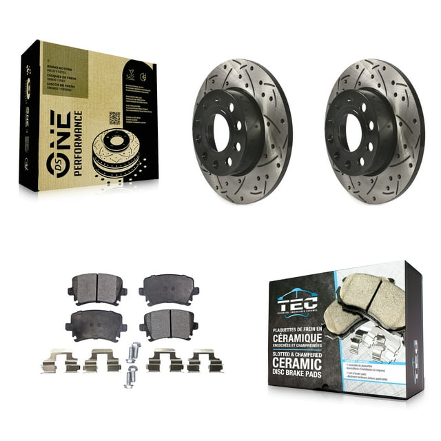 Transit Auto Rear Coated Drilled Slotted Disc Brake Rotors and Ceramic Pads Kit for Car Volkswagen Jetta Rabbit Audi A3 Quattro KDT-100500