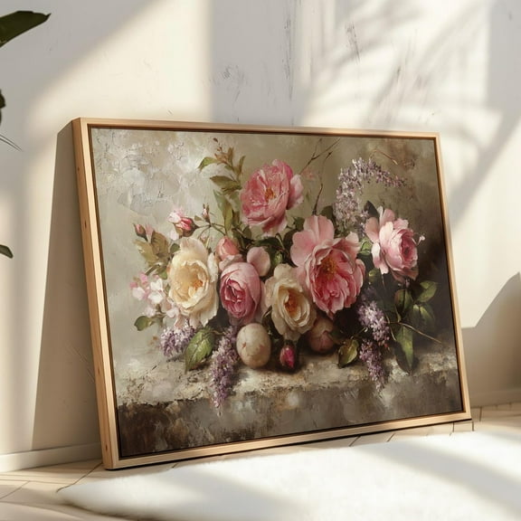 Vintage Floral Still Life Art Print – Pink And Cream Roses With Lilacs Painting – Romantic Botanical Wall Decor For Classic Interiors Wall Art, Modern Wall Decor, 8x12 UNFRAMED
