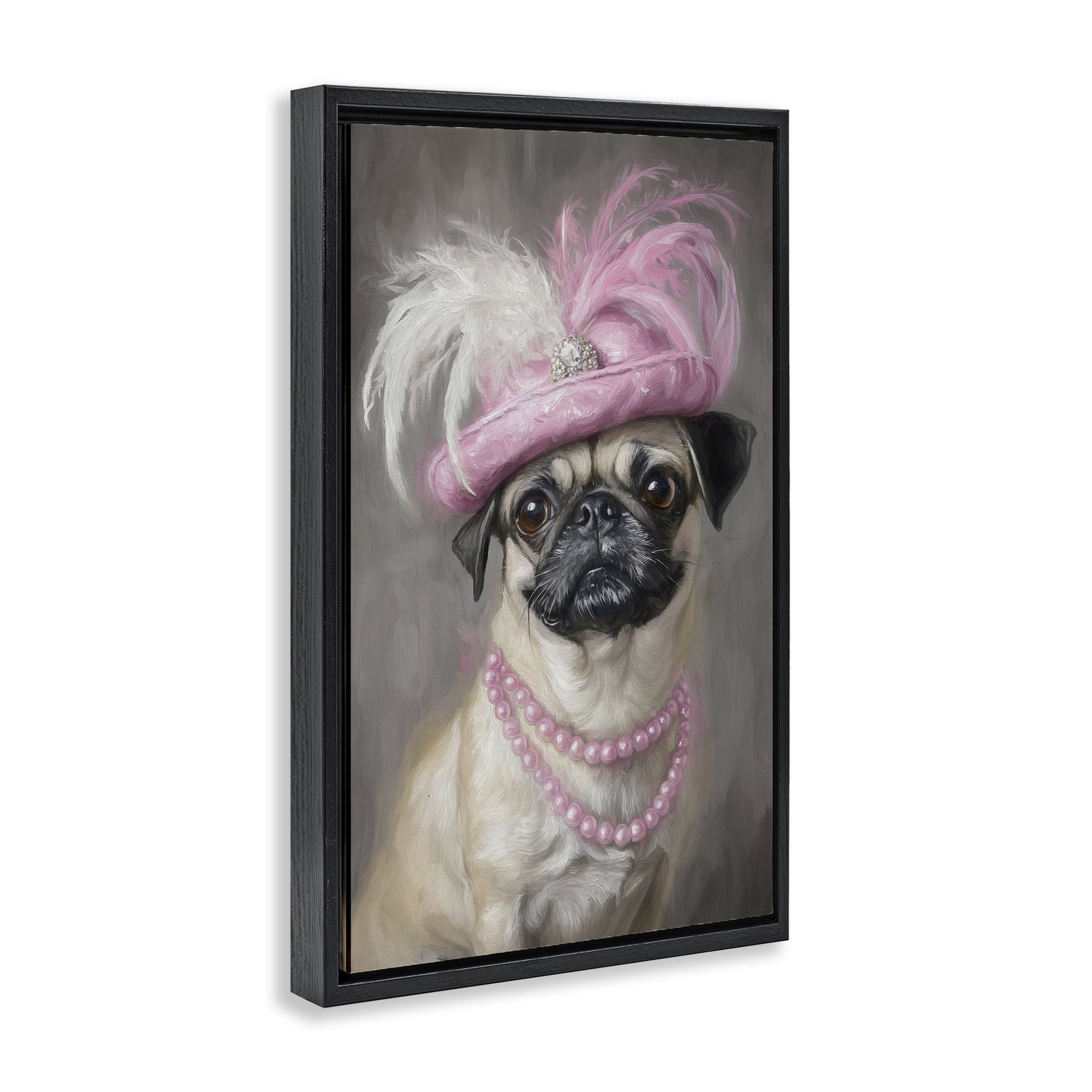 Stupell Industries Lady Pug Portrait Black Framed Floater Canvas Wall Art, design by Tina LeCour