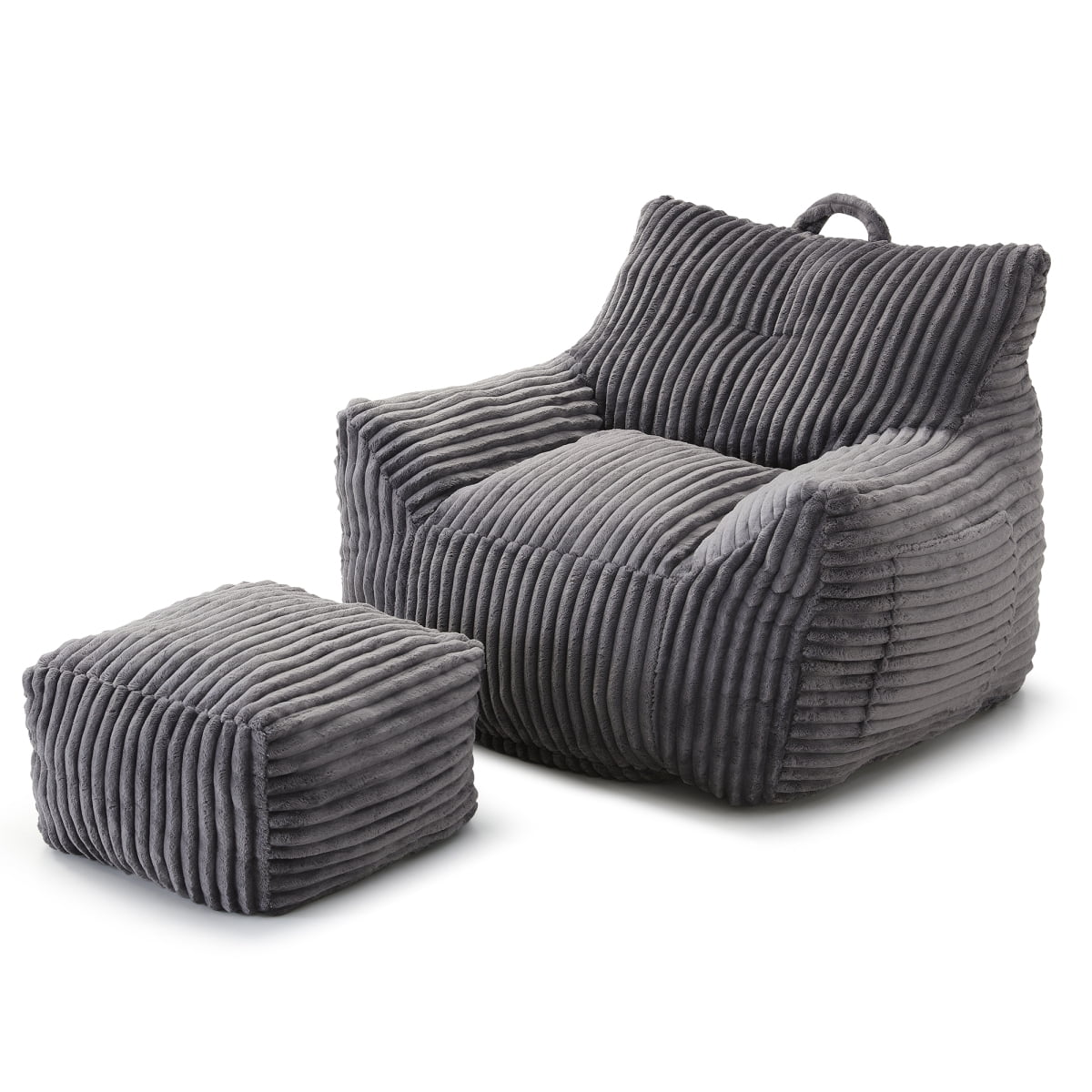 Giant Plush Bean Bag Chair for Adults with Armrests and Footstool -- Comfy Grey Beanbag Chaise Lounge Lazy Floor Sofa Chair for Living Room, Bedroom & Dorm, Cozy Fluffy Cloud Mini Couch BN.8636