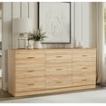 thumbnail image 2 of 9 Drawer Dresser for Bedroom, 63" Wide Wooden Storage Cabinet with Gold Handles, Large Drawer Organizer with Soild Base for Bedroom, Living Room, Entryway, Natural, 2 of 7