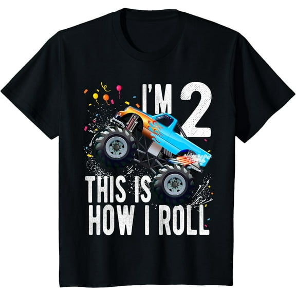 2 Year Old 2nd Birthday Boys Monster Truck Car T-Shirt