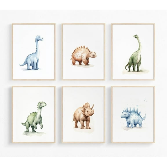 Dinosaur Watercolor Wall Art Decor Dino Boys Room Canvas Wall Art Nursery Kids Prints Toddler Dinosaur Poster Boys Kids Artwork Dinosaur Nursery Pictures for Boys Room 12x16 Inch Unframed Set of 6