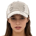 thumbnail image 7 of Women's Distressed Denim Baseball Cap, Washable Cotton Cap, Trendy American Style Dad Hat for Women, Y2K Fashion Casual Daily Wear Outdoor Cap Beige, 7 of 7