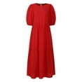 thumbnail image 3 of ZANZEA Women Puff Sleeve Casual Solid Ruffle Tiered Dress Summer Holiday Sundress, 3 of 13