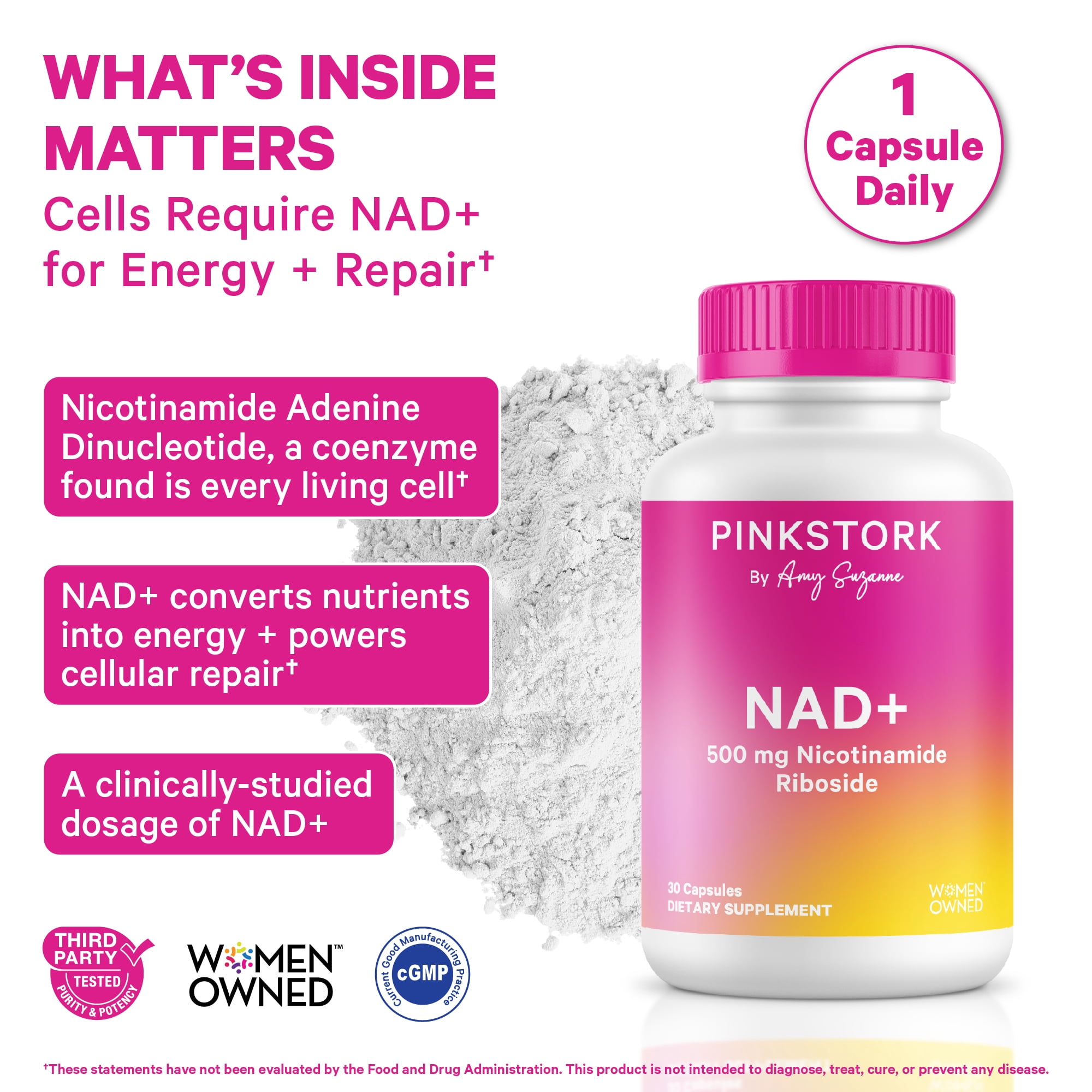 Pink Stork 500 mg NAD+ Supplement- Nicotinamide Riboside