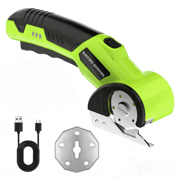 HOTREE Cordless Electric Scissors, 4V Rechargeable Cutter with Safety Lock and LED for Fabric, Cardboard, Plastic, and Leather